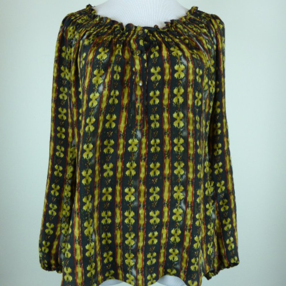 WAVERLY GREY SILK BLOUSE top buttons partway XS